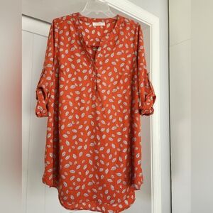 Poema Rust Leaf Print Blouse